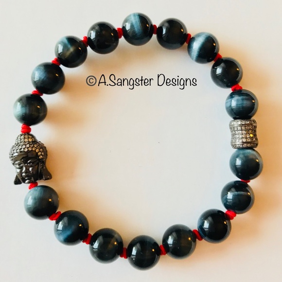 Men’s Blue Tiger’s Eye Buddha Bracelet - Picture 1 of 2